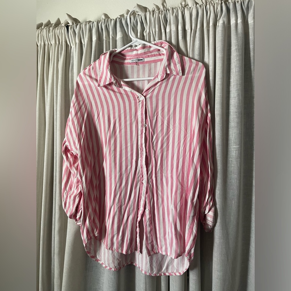 Pink striped button down